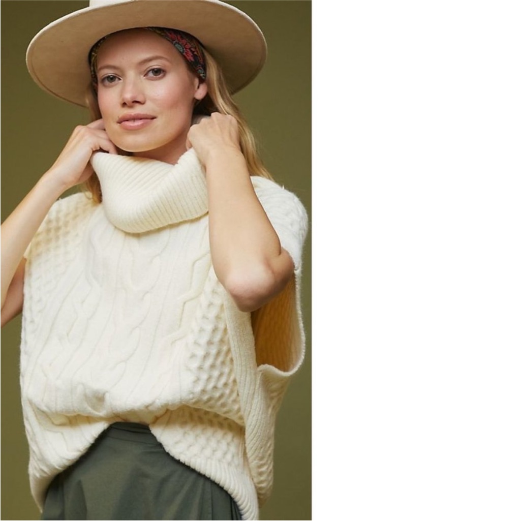 Anthropologie Callahan Cable Knit Turtleneck Poncho Sweater Size M